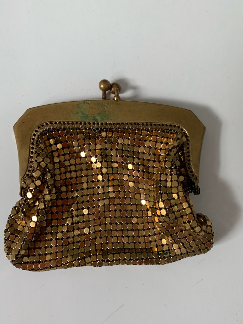 Vintage Gold Armor Mesh Coin Purse  Tile Kiss Lock Pouch Metal Change Purse